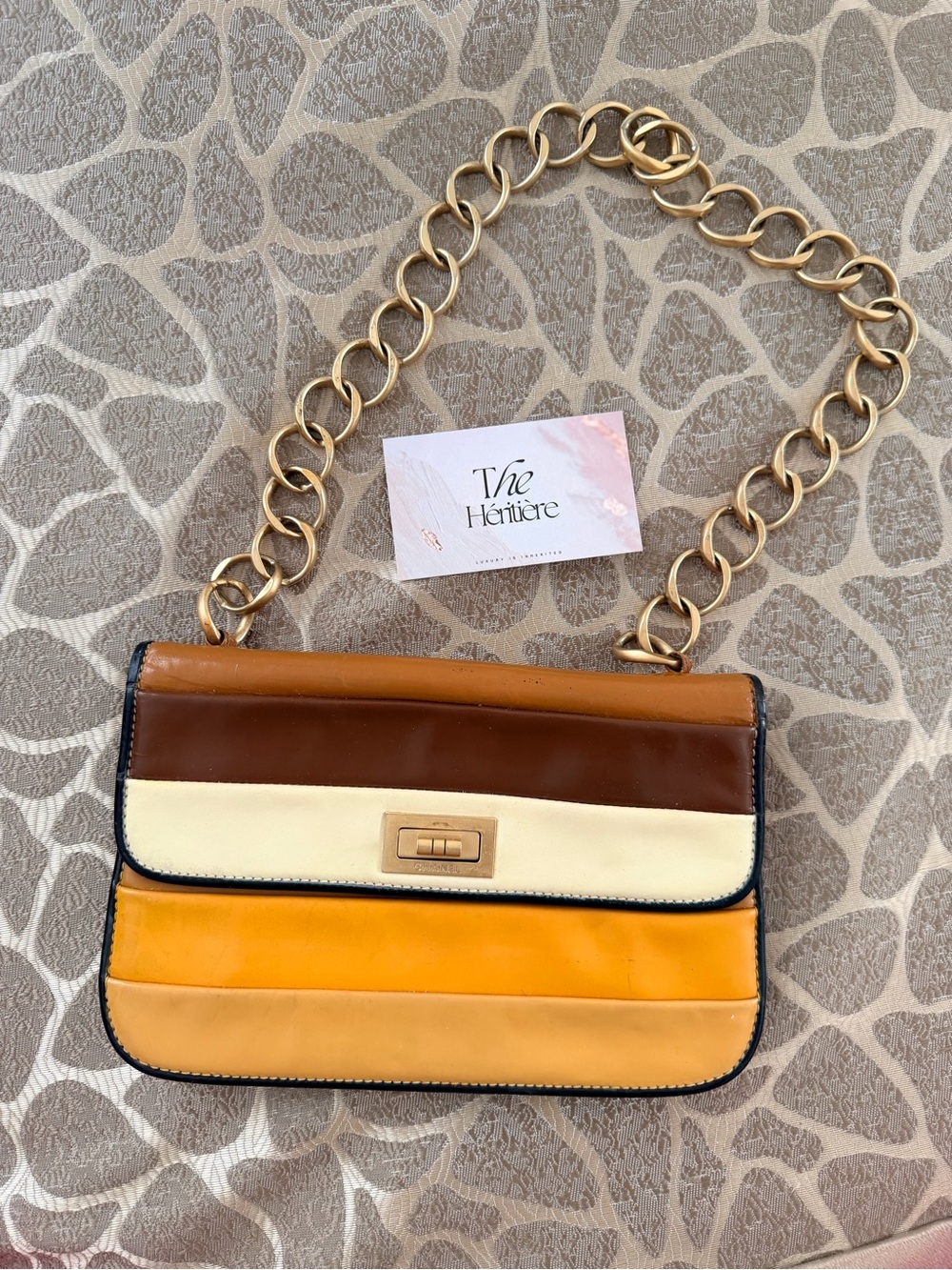 vintage colorblock Chanel 2.55 Mademoiselle Patent Shoulder Bag - Picture 5 of 12